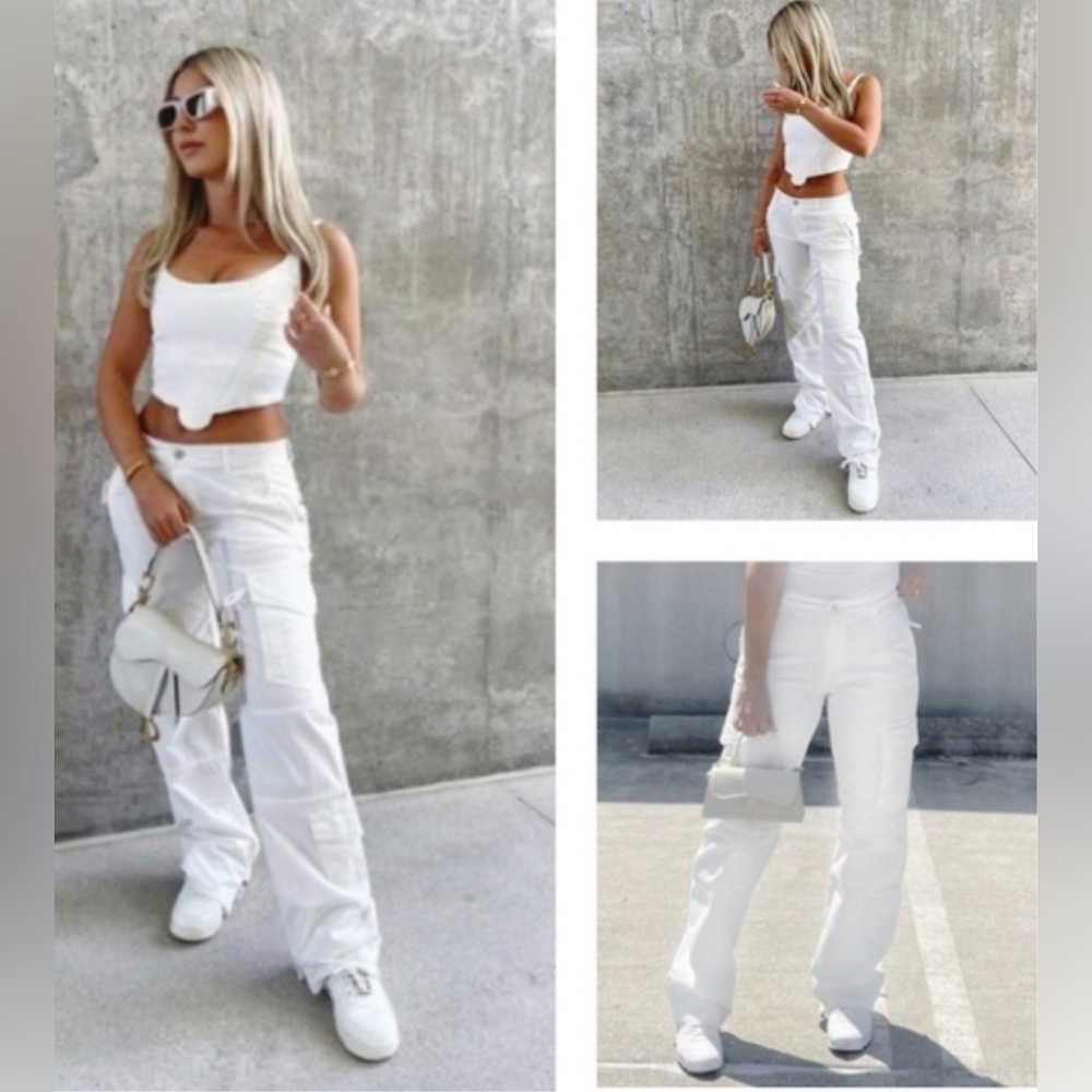 ZARA Sz M Linen Cotton Blend Cargo Style Multiple Pockets Trousers Pants